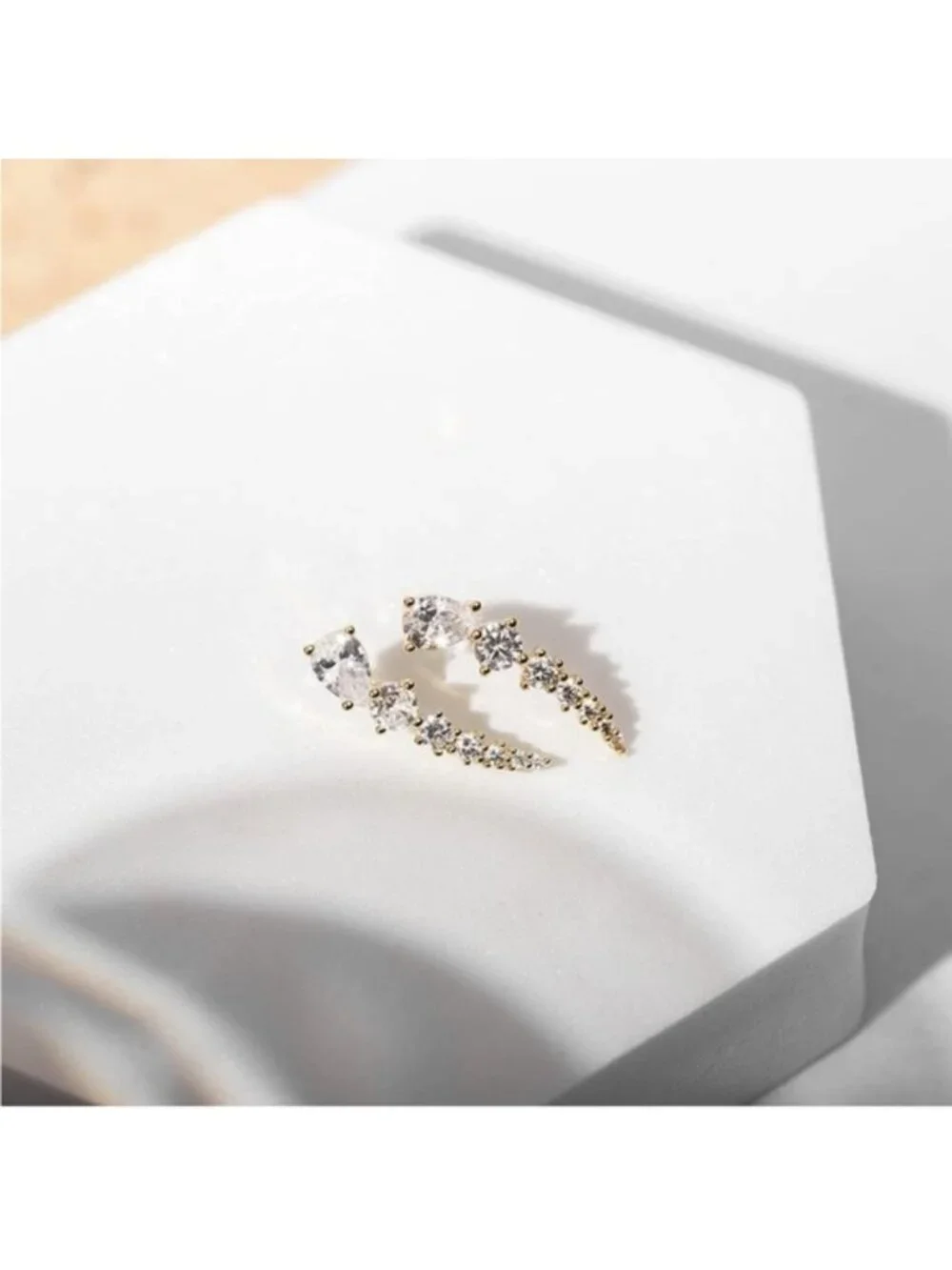 GOLD 14k Gold Plated Cubic Zirconia Ear Crawler Earrings - Picture 2 of 3
